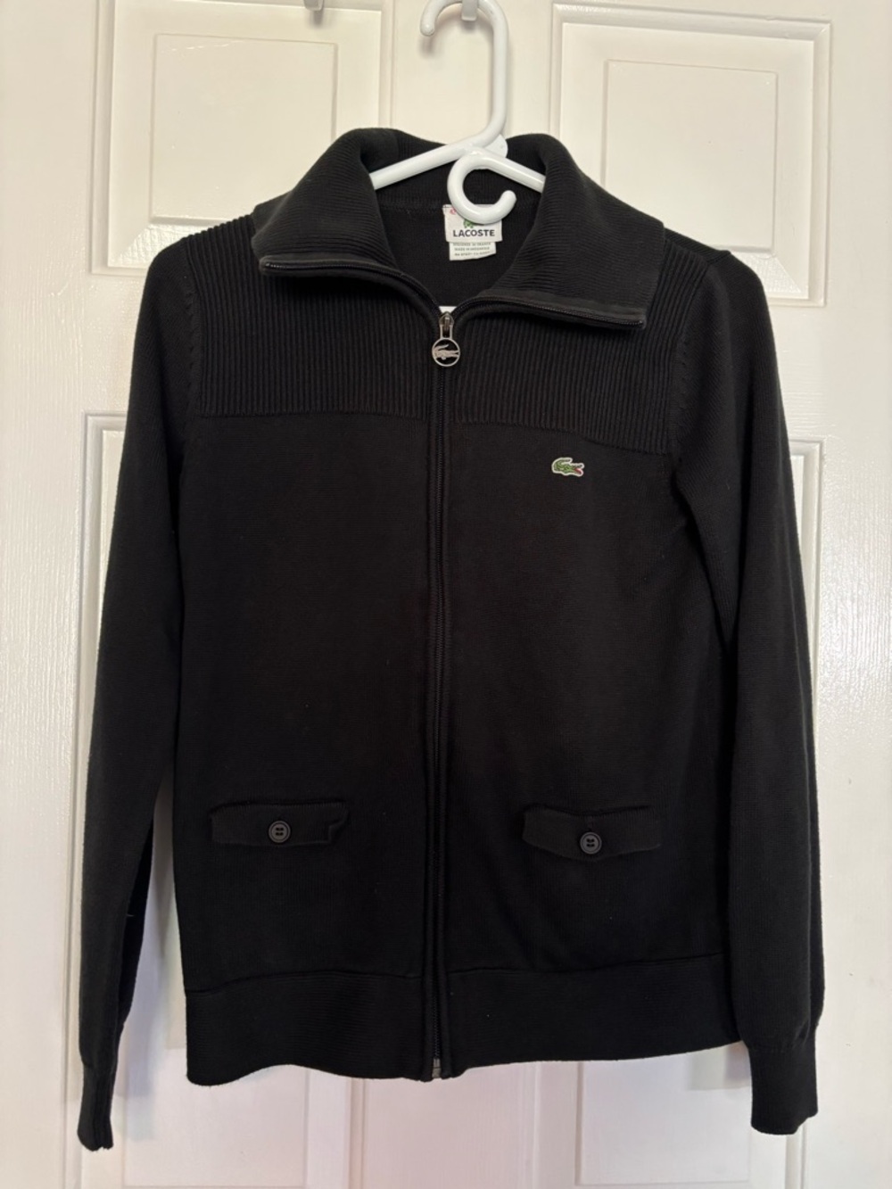 Lacoste Black Knit Jacket with Green Crocodile Logo